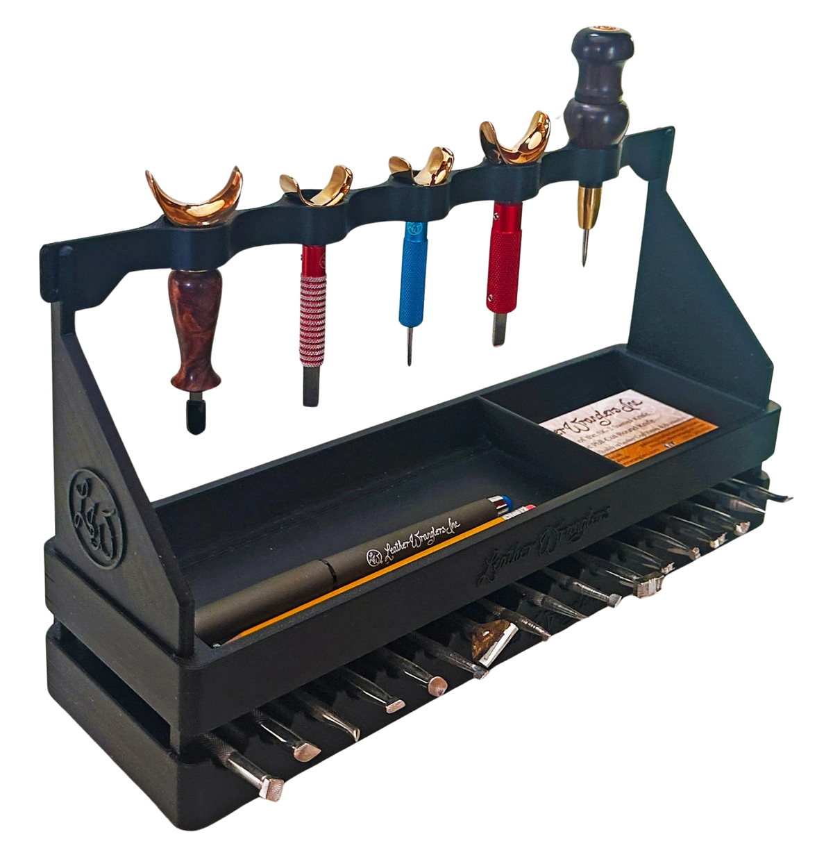 Possibles Tray stacked on a Tools Tray with a Swivel Knife Rack